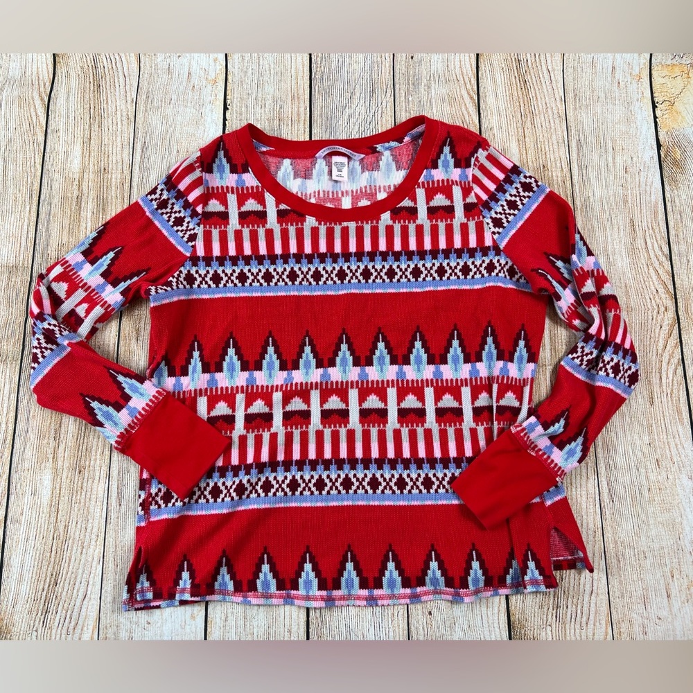 Victoria's Secret Long Sleeve Thermal Sleepwear Top Red Shirt Size Large